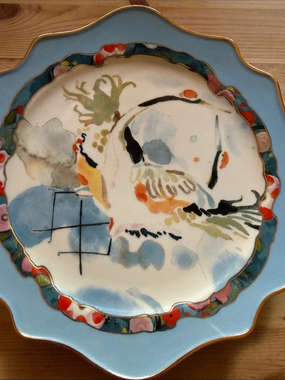 Anthropologie Betty Hatchett Designs Watercolor Bird Plate Blue Crane